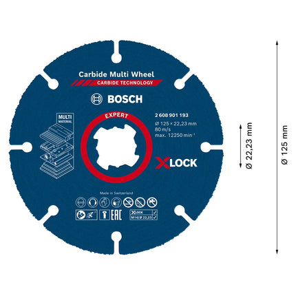Bosch Expert Carbide Multi Wheel X-LOCK Disque à tronçonner (2608901195) 125 mm x 22,23 mm - 10 pcs.