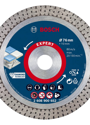 Disco de corte de diamante Bosch Expert Hard Ceramic 76 mm 76 x 1,5 x 10 mm (2608900652) Diamond Technology - sucesor de 2608615020