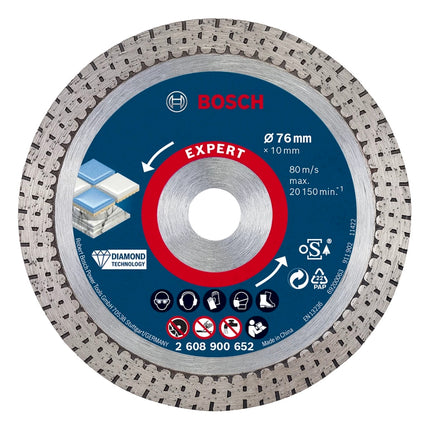 Disque à tronçonner diamanté Bosch Expert Hard Ceramic 76 mm 76 x 1,5 x 10 mm ( 2608900652 ) Diamond Technology - successeur de 2608615020