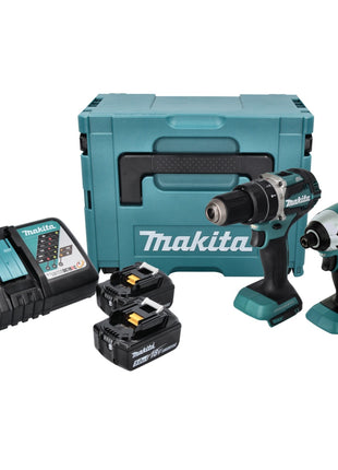 Kit combinado de batería Makita DLX 2180 TJ Taladro de impacto a batería DHP 484 + llave de impacto a batería DTD 153 + 2x batería 5.0 Ah + cargador + Makpac