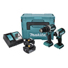 Kit combinado de batería Makita DLX 2180 TJ Taladro de impacto a batería DHP 484 + llave de impacto a batería DTD 153 + 2x batería 5.0 Ah + cargador + Makpac