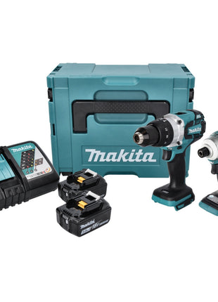 Kit combinado de batería Makita DLX 2214 TJ Taladro de impacto a batería DHP 481 + llave de impacto a batería DTD 170 + 2x batería 5.0 Ah + cargador + Makpac