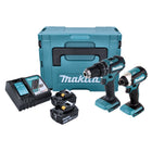 Makita DLX 2283 TJ Kit sans fil DHP 485 Perceuse-visseuse à percussion + DTD 153 Visseuse à chocs + 2x Batteries 5,0 Ah + Chargeur + Makpac