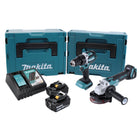 Makita DLX 2190 TJ1 Kit combiné perceuse-visseuse sans fil DDF 484 + meuleuse d'angle sans fil DGA 504 + 2x batterie 5,0 Ah + chargeur + 2x Makpac