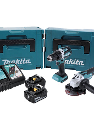 Kit combinado de batería Makita DLX 2190 TJ1 Taladro a batería DDF 484 + amoladora angular a batería DGA 504 + 2x batería 5.0 Ah + cargador + 2x Makpac