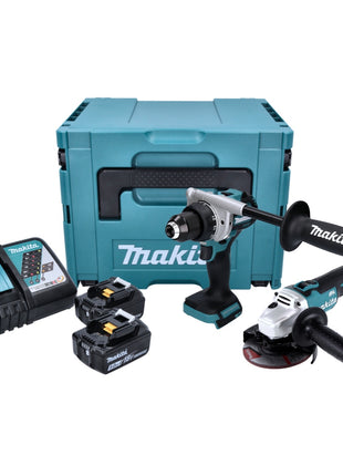 Makita DLX2430TJ Combo Kit : Perceuse-visseuse sans fil DDF486 + Meuleuse d'angle sans fil DGA504 + 2x Batteries 5,0 Ah + Chargeur + Coffret Makpac