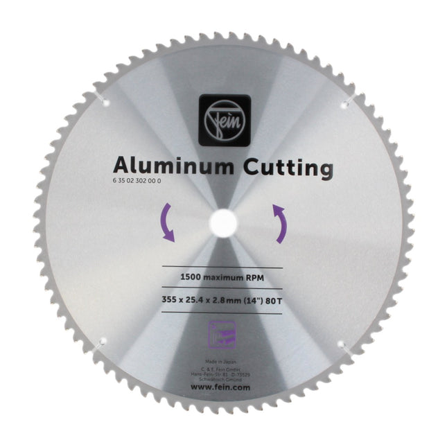 Lame de scie circulaire Fein pour coupe aluminium 355 x 2,8 x 25,4 mm (63502302000) pour MKAS 355