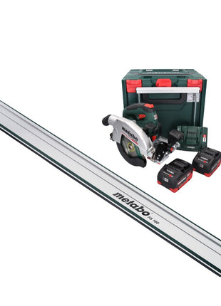 Scie circulaire sur batterie Metabo KS 18 LTX 66 BL 18 V 165 mm + 2x batteries 5,5 Ah + chargeur + rail de guidage + métaBOX