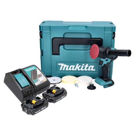 Makita DPV 300 RAJ Polisseuse sans fil 18 V 50 / 80 mm Brushless + 2x batterie 2,0 Ah + chargeur + Makpac