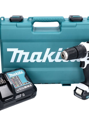 Makita HP 333 DSAW Akumulatorowa wiertarka udarowa 12 V 30 Nm biała + 1x akumulator 2,0 Ah + ładowarka + walizka