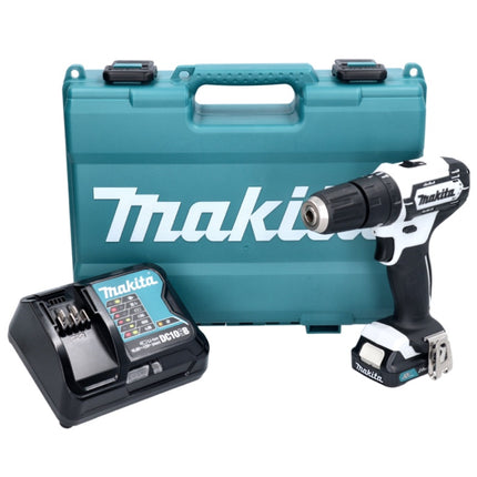 Perceuse à percussion sans fil Makita HP 333 DSAW 12 V 30 Nm blanche + 1 batterie 2,0 Ah + chargeur + coffret
