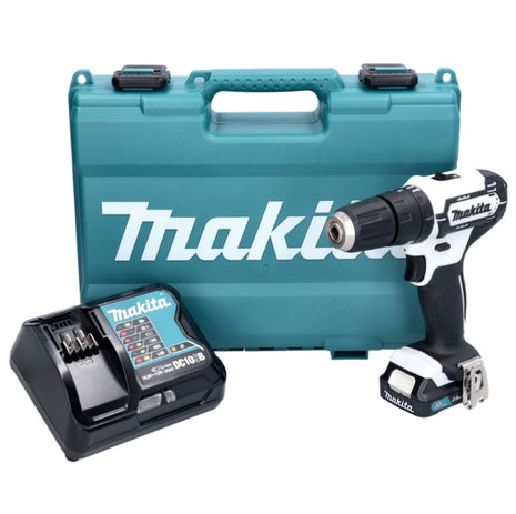 Makita HP 333 DSAW Akumulatorowa wiertarka udarowa 12 V 30 Nm biała + 1x akumulator 2,0 Ah + ładowarka + walizka