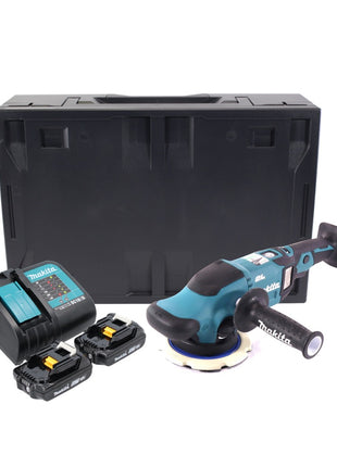 Pulidora excéntrica a batería Makita DPO 600 SAX 18 V 150 mm XPT Brushless + 2x baterías 2.0 Ah + cargador + Makbox Maxi