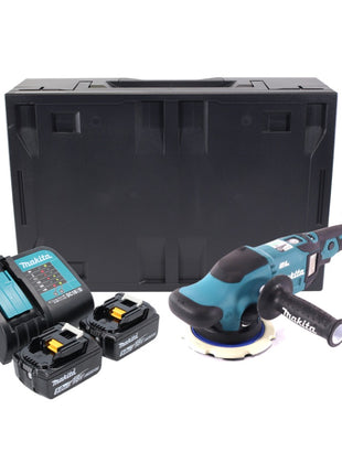 Pulidora excéntrica a batería Makita DPO 600 STX 18 V 150 mm XPT Brushless + 2x baterías 5,0 Ah + cargador + Makbox