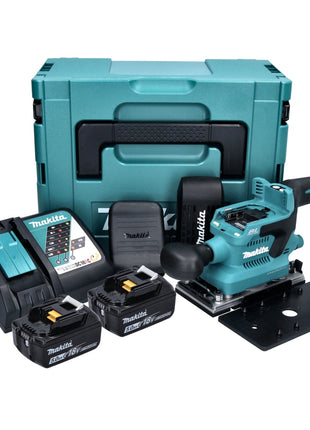 Makita DBO 380 RTJ Ponceuse vibrante sans fil 18 V - 93 x 185 mm - Brushless + 2x Batteries 5,0 Ah + Chargeur + Makpac