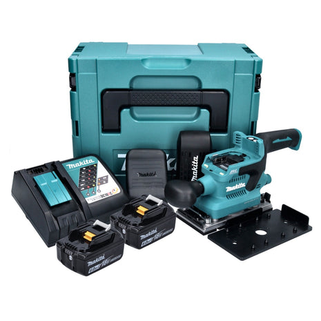 Makita DBO 380 RGJ Akku Schwingschleifer 18 V 93 x 185 mm Brushless + 2x Akku 6,0 Ah + Ladegerät + Makpac