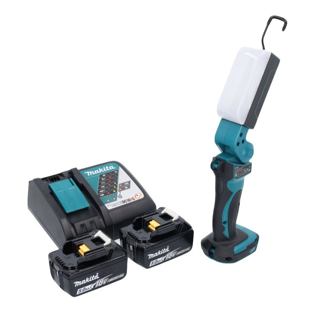 Makita DML801RT X Lampe LED de travail sans fil 240lm 18V + 2x Batteries 5,0 Ah + Chargeur + Diffuseur