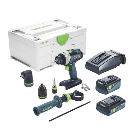 Festool TPC 18/4 5.2/4.0 I-Set Perceuse-visseuse à percussion sans fil 18 V 75 Nm (575605) sans balai + 1x Batterie 4,0 Ah + 1x Batterie 5,2 Ah + Chargeur + Equerre + Systainer