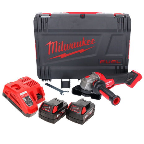 Amoladora angular a batería Milwaukee M18 FSAGV115XPDB-602X 18 V 115 mm sin escobillas + 2x baterías 6,0 Ah + cargador + caja HD