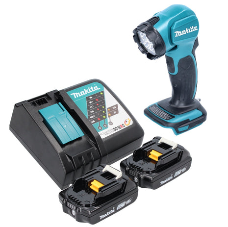 Makita DEADML 815 RA Lámpara de mano LED sin cable 14,4 - 18 V 160 lm + 2x batería recargable 2,0 Ah + cargador