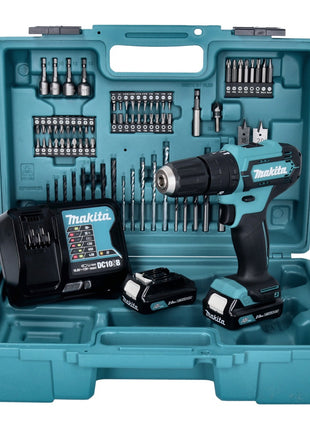 Makita HP 333 DSAX1 perceuse à percussion sans fil 12 V 30 Nm + 2 batteries 2,0 Ah + chargeur + jeu d'embouts et de forets 74 pièces + mallette