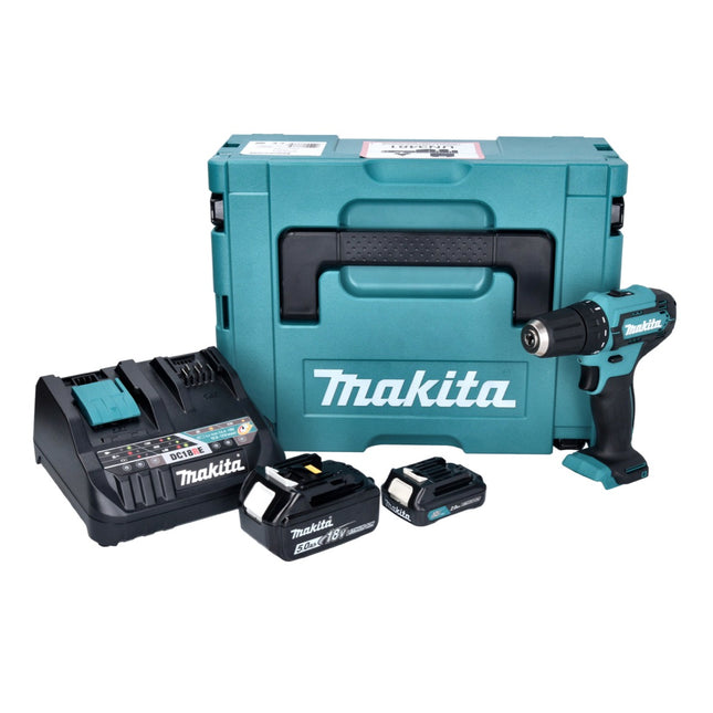 Makita DF 333 DNX12 Perceuse-visseuse sans fil 12 V 30 Nm + 1x Batterie 2,0 Ah + 1x Batterie 18 V 5,0 Ah + Chargeur + Coffret Makpac