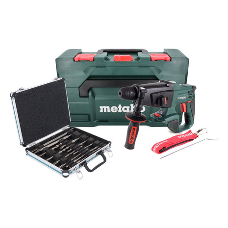 Martillo combinado a batería Metabo KHA 18 LTX 18 V 2,2 J SDS Plus + juego de taladro y cincel de 13 piezas + metaBOX - sin batería, sin cargador