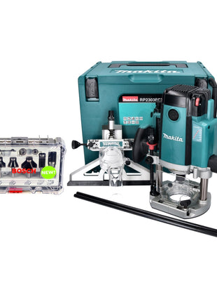 Défonceuse Makita RP 2303 FCXJ 2100 watts course 70 mm + butée + jeu de fraises 6 pièces + Makpac