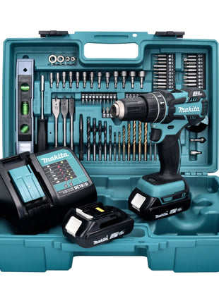 Makita DHP 480 SA2X5 perceuse à percussion sans fil 18 V 54 Nm + 2 batteries 2,0 Ah + chargeur + jeu d'accessoires 101 pièces + mallette