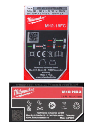 Milwaukee M18 NRG-304 Akku Starter Set High Output 4x 18 V 3,0 Ah / 3000 mAh Li-Ion Akku ( 4x 4932471069 ) + M12-18FC Ladegerät ( 4932451079 ) - Toolbrothers