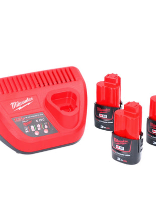 Kit de démarrage de batterie Milwaukee M12 NRG-303 3x batterie Li-Ion 12 V 3,0 Ah / 3000 mAh (4933459207) + chargeur M12-C12C