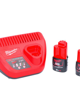 Compresseur de batterie Milwaukee M12 BI-302C 12 V + 2x batteries 3,0 Ah + chargeur