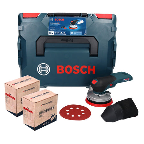 Bosch GEX 18V-125 Ponceuse excentrique professionnelle sur batterie 18 V 125 mm sans balais + 2x kit de ponçage Toolbrothers TURTLE + L-BOXX - sans batterie, sans chargeur