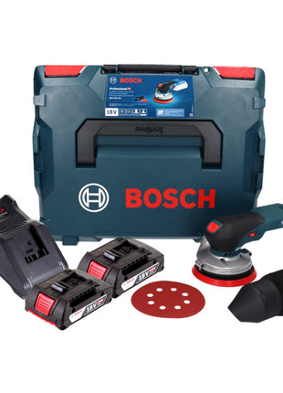 Bosch GEX 18V-125 Ponceuse excentrique professionnelle sur batterie 18 V 125 mm sans balais + 2x batterie 2,0 Ah + chargeur + L-BOXX