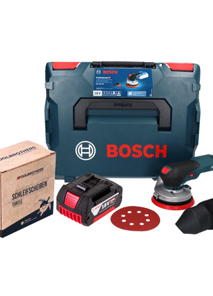 Bosch GEX 18V-125 Ponceuse excentrique professionnelle sur batterie 18 V 125 mm sans balais + 1x batterie 5,0 Ah + 1x kit de ponçage Toolbrothers TURTLE + L-BOXX - sans chargeur