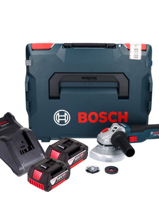 Amoladora angular a batería Bosch GWS 18V-10 Professional 18 V 125 mm sin escobillas + 2x baterías 5,0 Ah + cargador + L-Boxx