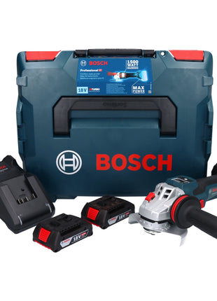 Bosch GWS 18V-15 SC Professional Meuleuse angulaire sans fil 125mm Brushless 18V + 2x Batteries 2,0Ah + Chargeur + Coffret L-BOXX