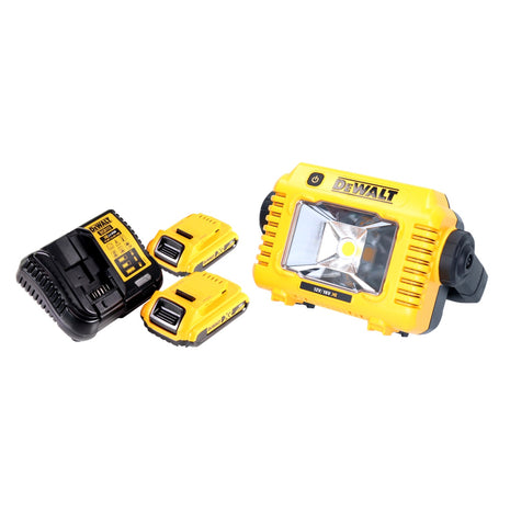 Foco de trabajo LED a batería DeWalt DCL 077 D2 12 V 18 V 2000 lm IP54 + 2x baterías 2,0 Ah + cargador