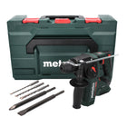 Metabo taladro percutor inalámbrico BH 18 LTX BL 16 18 V 1,3 J SDS plus sin escobillas + juego de taladro y cincel de 5 piezas + metaBOX - sin batería, sin cargador