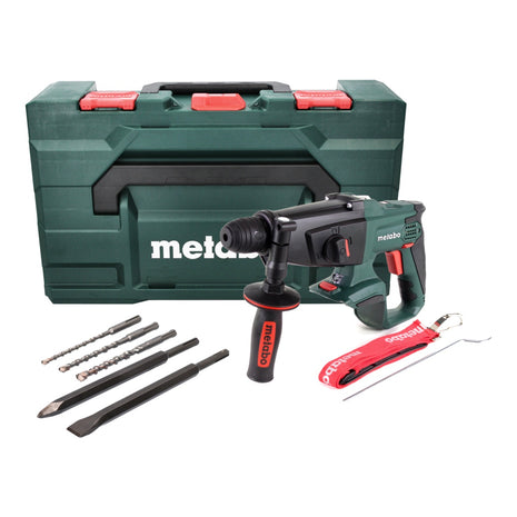 Metabo KHA 18 LTX Akku Kombihammer 18 V 2,2 J SDS Plus + 5 tlg. Bohrer und Meißel Set + metaBOX - ohne Akku, ohne Ladegerät