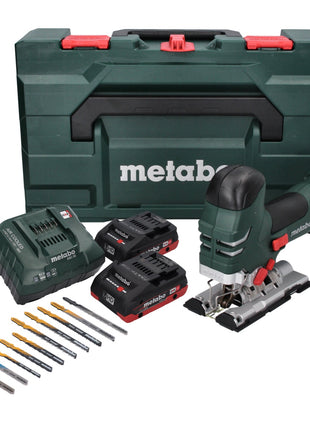 Scie sauteuse sur batterie Metabo STA 18 LTX 140 18 V + 2 batteries 4,0 Ah + chargeur + jeu de 10 lames de scie sauteuse + métaBOX