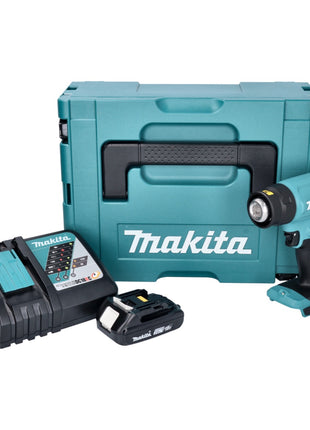 Makita DHG 180 RA1J soplador de aire caliente a batería 18 V 550 °C + 1x batería 2,0 Ah + cargador + Makpac