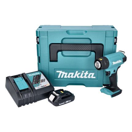 Makita DHG 180 RA1J Pistolet air chaud sans fil 18 V 550 C + 1x batterie rechargeable 2,0 Ah + chargeur + Makpac