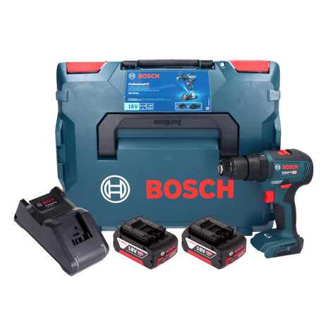 Bosch GSB 18V-55 Taladro percutor inalámbrico profesional 18 V 55 Nm sin escobillas + 2x baterías 4,0 Ah + cargador + L-Boxx