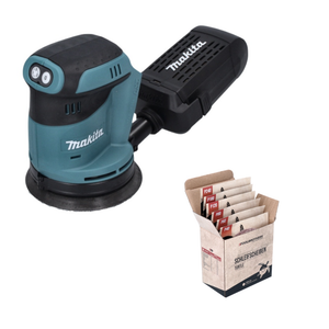 Makita DBO 180 Z Ponceuse excentrique sans fil 18 V 125 mm + Toolbrothers TURTLE Set de papier abrasif - sans batterie, sans chargeur, idéal pour les bricoleurs, ponçage, boîte à poussière fixe