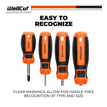 Jeu de tournevis magnétiques WellCut, 8 pièces, embouts cruciformes et à fente, acier au chrome-vanadium, avec poignées souples Soft-Grip ( WC-SD8 )