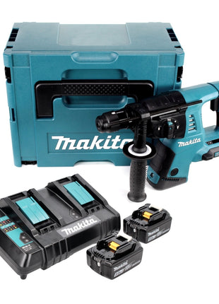 Makita DHR CTJ Akku Bohrhammer 36 V ( 2x 18 V ) 3,0 J SDS-plus + 2x Akku 5,0 Ah + Doppelladegerät + Makpac