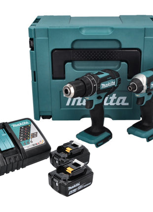 Makita DLX 2131 TJ kit combinado de baterías 18 V con DHP 482 62 Nm + DTD 152 165 Nm + 2x baterías 5,0 Ah + cargador + Makpac