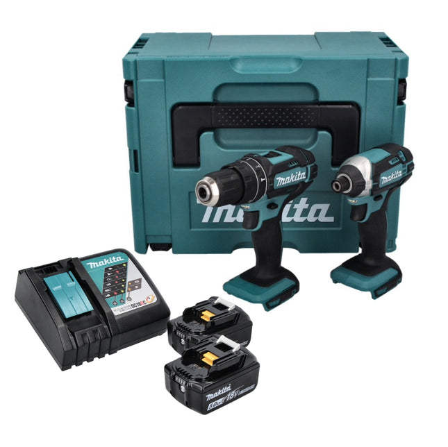 Makita DLX 2131 TJ Kit combiné sans fil 18 V avec DHP 482 62 Nm + DTD 152 165 Nm + 2x batterie 5,0 Ah + chargeur + Makpac