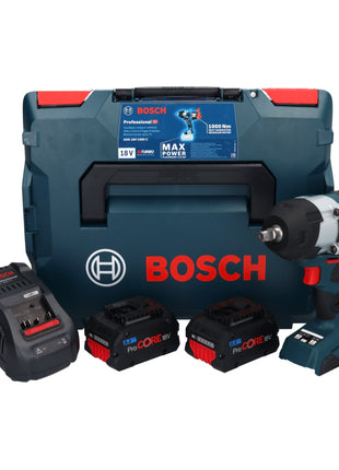 Bosch GDS 18V-1000 C Professional Atornillador de impacto rotativo a batería 18 V 1000 Nm BITURBO Brushless + 2x Batería ProCORE 8,0 Ah + Cargador + Módulo Bluetooth GCY 42 + L-Boxx (06019J8002)